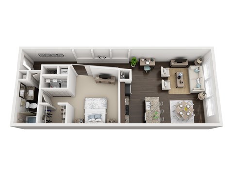 Floor plan for studio, 1 bath, 851 sqft
